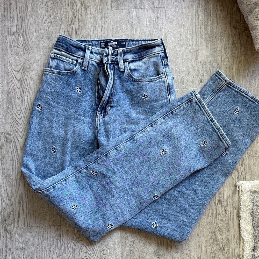 Hollister Light Blue Floral Straight Leg Jeans